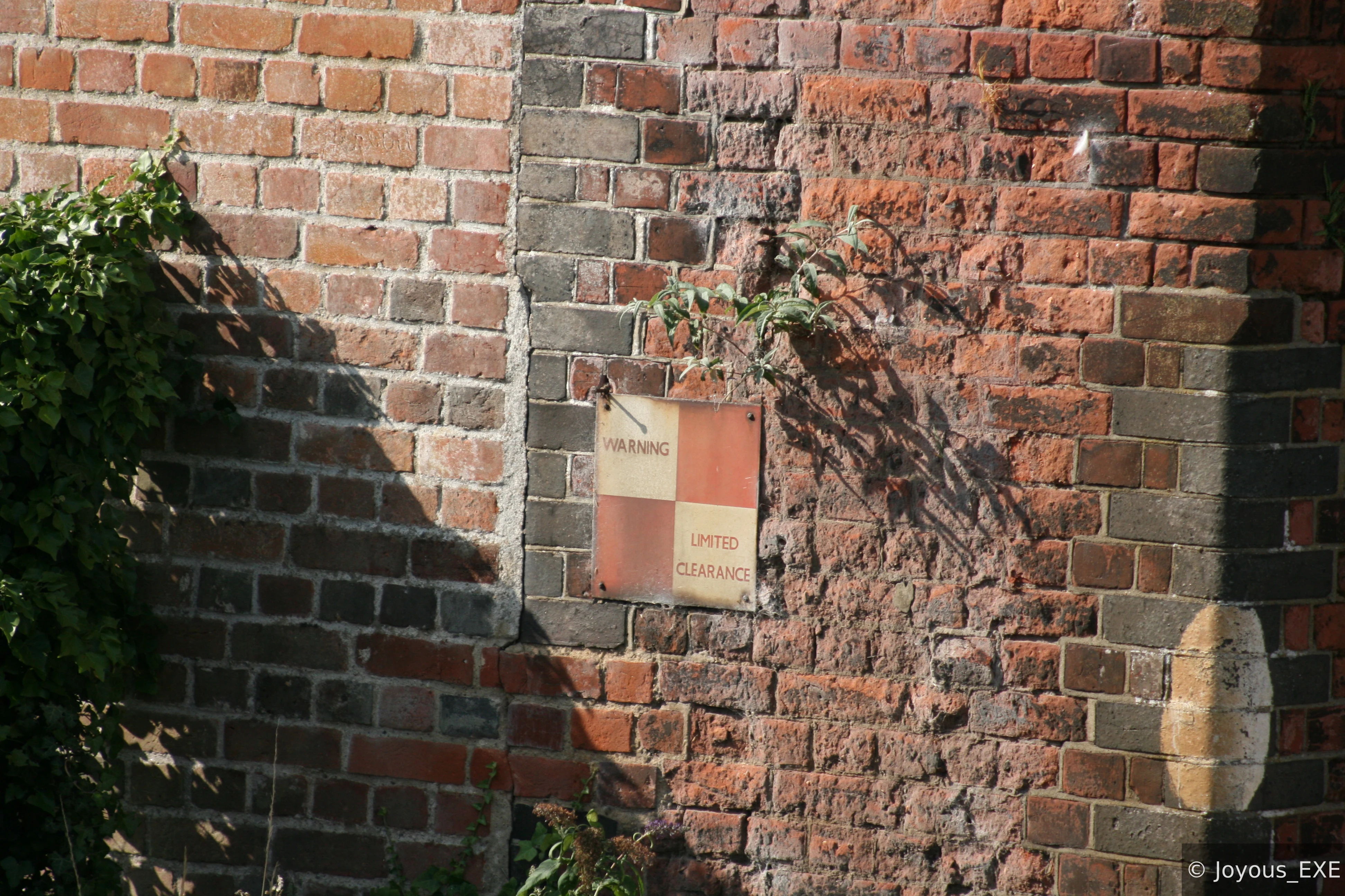 Warning Limited Clearance plaque on Attleborough locomotive shed