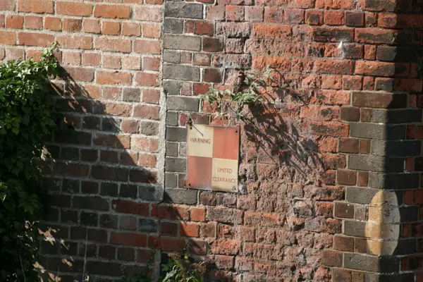 Warning Limited Clearance plaque on Attleborough locomotive shed
